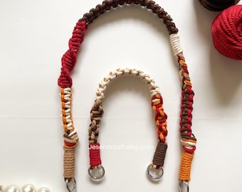 Macrame Two-Piece Crossbody Purse Strap - Brown, Maroon, Teracotta, Beige - Macrame Bag Strap