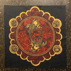 Black/Gold Koi Motif Lens Cleaning Cloth – Handmade in Hertfordshire, England