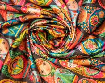 Russian Dolls Satin Scarf – Handmade in Hertfordshire, England