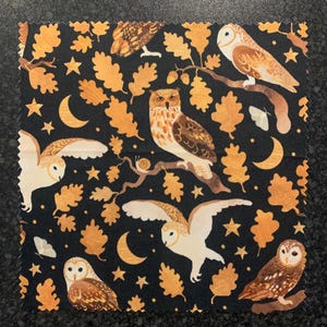 Black/Gold Owls Lens Cleaning Cloth – Handmade in Hertfordshire, England