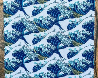 Paño para lentes Hokusai Wave – Tela de piqué hecha a mano, 19 cm