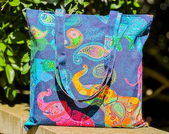 Howilath Borsa A Tracolla In Tela Stampata Notte Stellata - Elefante Bohemien - Ecologica E Leggera