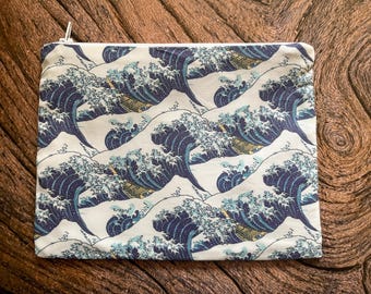 Wave Cotton Coin Purse – Handmade Hokusai Print Accessory