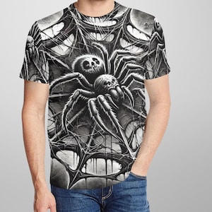 Men&#39;s Poison Spider T Shirt, Giant Tarantula All Over Print Tee, Creepy Arachnid Art Shirt, Spider Fangs Graphic Tee, Cool Insect Lover Gift