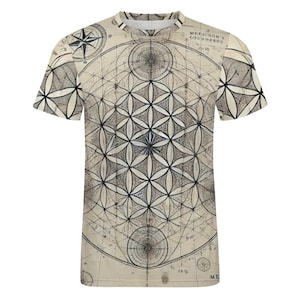 Camiseta para hombre con sabiduría antigua y geometría sagrada, estampado integral, mapas intrincados y flor de la vida inspirada en fractales, un regalo genial para él.