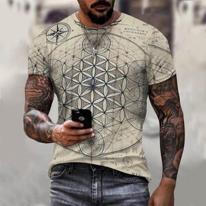 Cartes sacrées T-shirt motifs géométriques, T-shirt imprimé, T-shirt Ancient Vibes, Chemise Ancient Vibes, Fleur de vie fractale, Cadeau couleurs sourdes