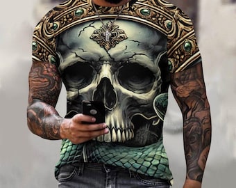 Men's Skull and Snake T-Shirt: Tattoo Art Gothic Graphic Tee