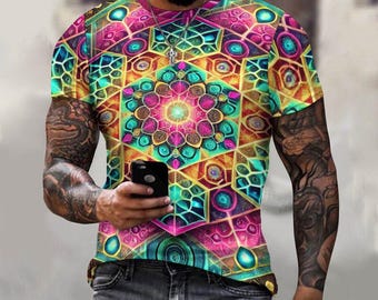 Men's Psychedelic Sacred Geometry T-Shirt: Trippy Festival Art Shirt