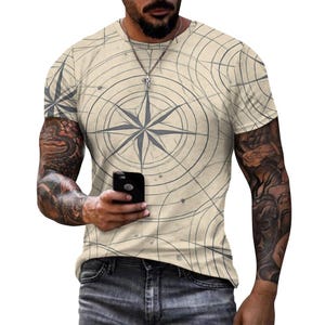 Celestial Compass Men&#39;s Tee: Mystic Science Graphic Shirt