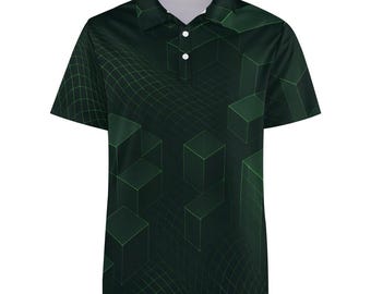 Polo vert foncé pour homme à imprimé géométrique, coupe ajustée