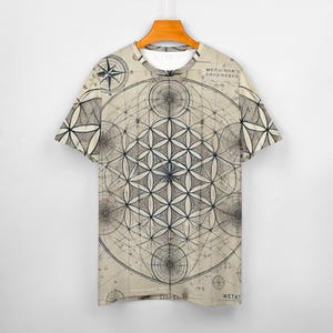 Camiseta para hombre con sabiduría antigua y geometría sagrada, estampado integral, mapas intrincados y flor de la vida inspirada en fractales, un regalo genial para él.