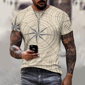 Celestial Compass Men&#39;s Tee: Mystic Science Graphic Shirt