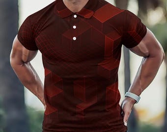 Rood poloshirt met geometrische print, Euro-pasvorm, stijlvol cadeau voor hem