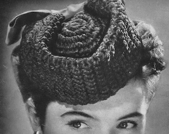 1944 Vintage Crochet Sunday Hat Pattern: Church Fascinator (PDF Pattern)