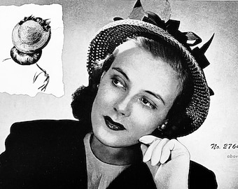 1944 Vintage Crochet Ribbon Bonnet Pattern: Church Hat Fascinator (PDF Pattern)
