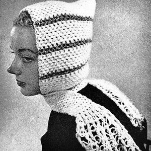 Modèle vintage de capote à capuche au crochet, modèle de cagoule au crochet, modèle d&#39;écharpe avec capuche au crochet, modèle d&#39;écharpe de capuche au crochet, capot au crochet