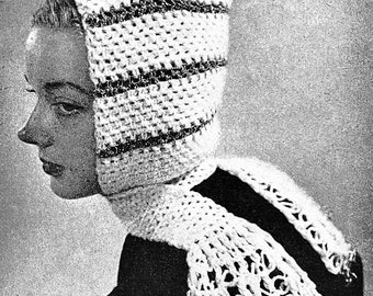 Vintage Crochet Hooded Cowl Pattern, Crochet Balaclava Pattern, Crochet Hood Scarf Pattern, Crochet Hood Wrap Pattern, Crochet Cowl