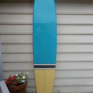 Seabreaze blue with yellow surfboard wall hanging, surfboard decor, beach decor