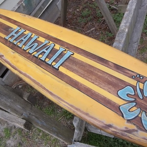 Antique surfboard wall haniging, customized, surf decor.