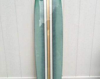 Surfboard wall art,beach decor, faded green hawaiian surfboard wall hanging