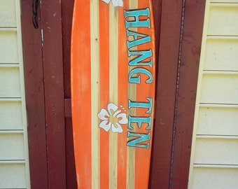 Distressed five foot surfboard, Hang Ten surfboard wall hanging