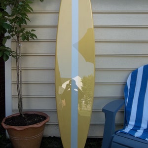 Bright yellow surfboard wall hanging, surf decor, beach surfboard wall hanging