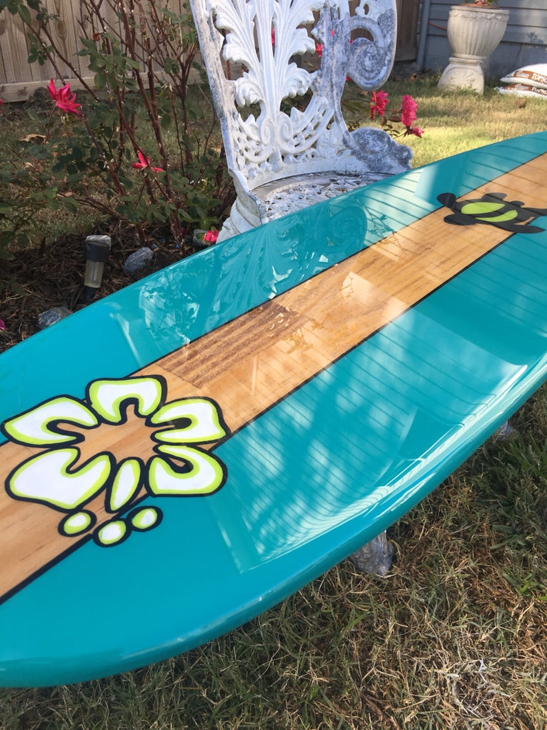 Surfboard art Surfboard wall hanging . Turquoise with sea Etsy