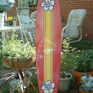 Surfboard wall art, surfboard wall hanging. Pink