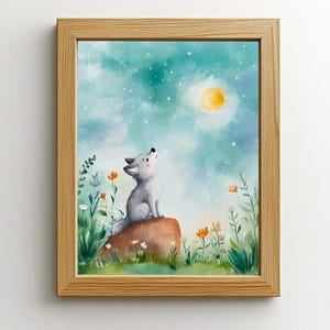 Poster Wolf bei Nacht, für Kinder und Baby
