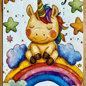 Card Unicorn with Rainbow A6 Foldable Card For Birth Baptism Postcard Children Birth Card