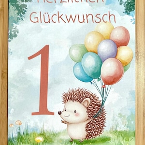 Carte postale anniversaire hérisson avec ballon A6 carte pliable anniversaire enfant carte postale anniversaire enfant carte anniversaire cadeau anniversaire