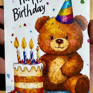 Geburtstagskarte Bär mit Torte Kuchen A6 Faltbare Karte Kindergeburtstag Postkarte Kinder  Geburtstag Postkarte Geburtstagsgeschenk A6