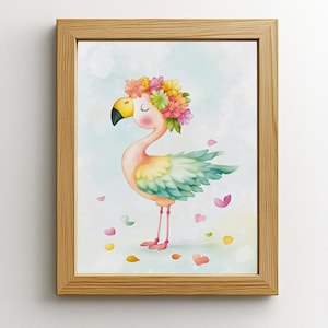 Poster Flamingo Regenbogen bunt, für Kinder und Baby