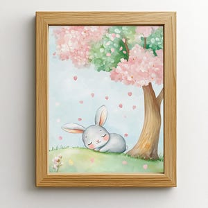Tierposter Hase im Frühling, Kirschblüten, für Kinder und Baby