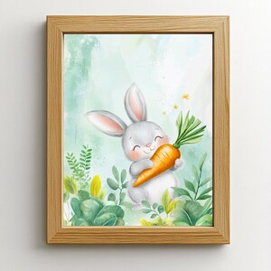 Póster conejo con zanahoria, para niños y bebés