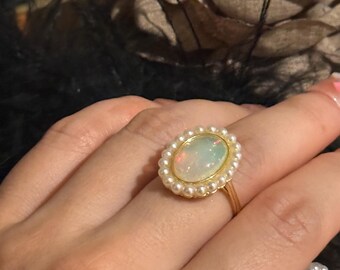 White Opal Ring in sterling silver, Statement Opal ring, Handmade Jewelry, Vintage inspired, October Birthstone, Gift for Her, Rings