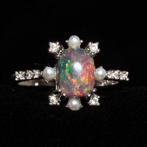 Black Opal Ring in sterling silver, Statement Opal ring, Handmade Jewelry, Vintage inspired, October Birthstone, Gift for Her, Rings