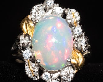 White Opal Ring in sterling silver, Statement Opal ring, Handmade Jewelry, Vintage inspired, October Birthstone, Gift for Her, Rings