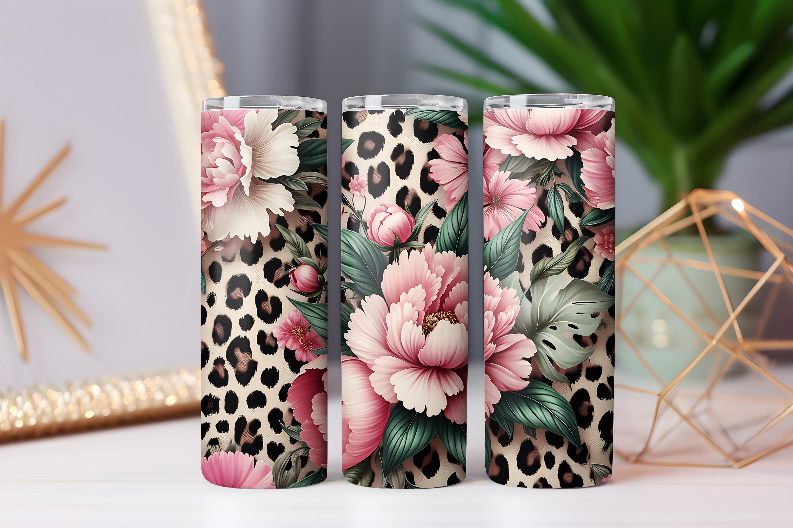 Floral Leopard Print Tumbler Wrap PNG 20 Oz Skinny Sublimation Peony ...