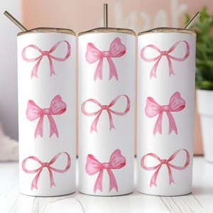 Pink Bows Tumbler Wrap 20oz Skinny Tumbler Cute Coquette Sublimation PNG Instant Digital Download