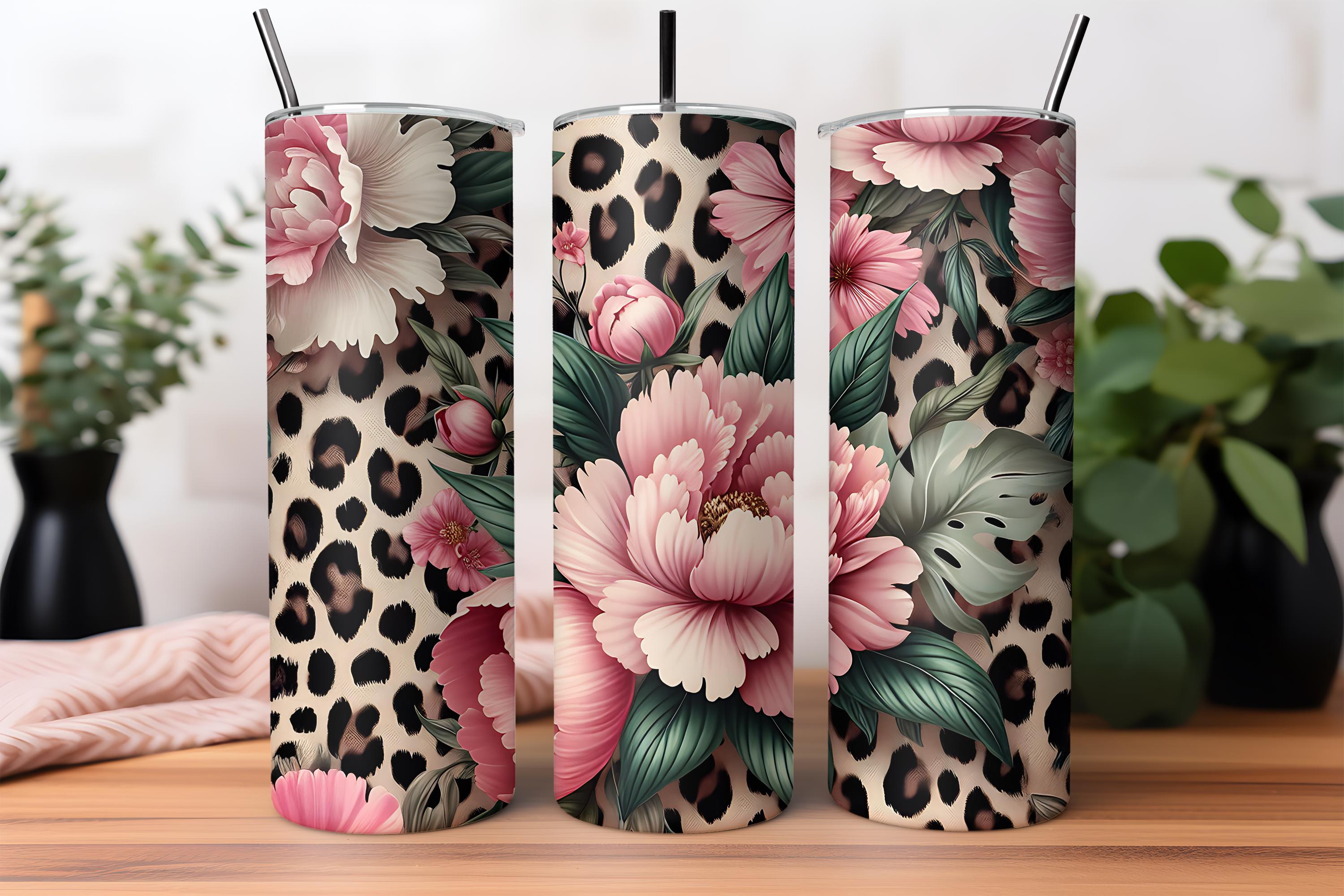 Floral Leopard Print Tumbler Wrap PNG 20 Oz Skinny Sublimation Peony ...