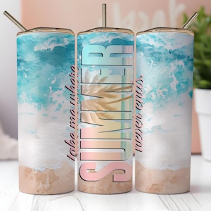 Beach Tumbler Wrap PNG for 20oz Skinny Sublimation Summer Design Instant Digital Download