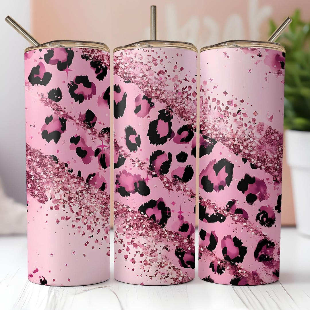 Pink Leopard Print Tumbler Wrap PNG 20 Oz Skinny Sublimation Sparkle ...