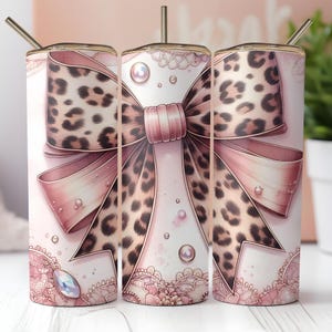 Roze strik beker wrap voor 20 oz skinny sublimatie luipaard print girly coquette digitale download png