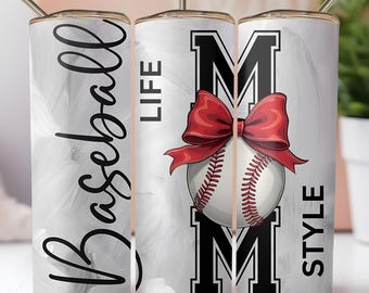 Vaso de béisbol Coquette Wrap Diseño de vida de mamá fanática de los deportes 20 oz Sublimación delgada PNG Descarga digital instantánea