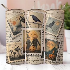 Envoltura para vaso de Halloween de 20 oz, diseño de sublimación, calabaza, hongo, fantasma, gato, cuervo, bruja, descarga digital instantánea PNG