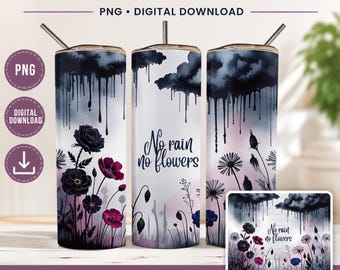 Gothic Floral Tumbler Wrap PNG, Dark Moody Flowers, 20 oz Skinny Sublimation