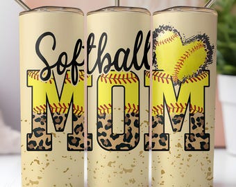 Softball Mom Tumbler Wrap Leopard Print Herz Sport Design 20 oz Skinny Tumbler Wrap Sublimation PNG Sofortiger digitaler Download