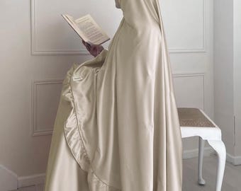 Satin ruffle Prayer Clothes: Muslim Hijab Dress with Pockets