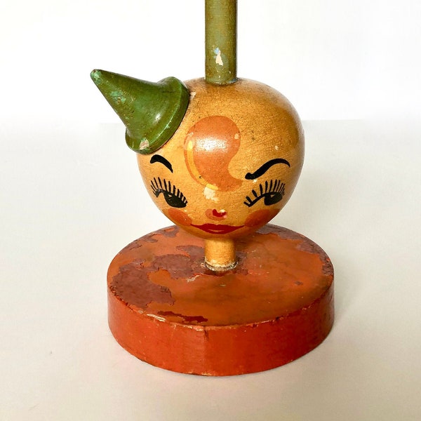 Vintage 1940's Wooden Hat Stand, Hand Painted Wooden Hat Stand, Child's Hat Stand,